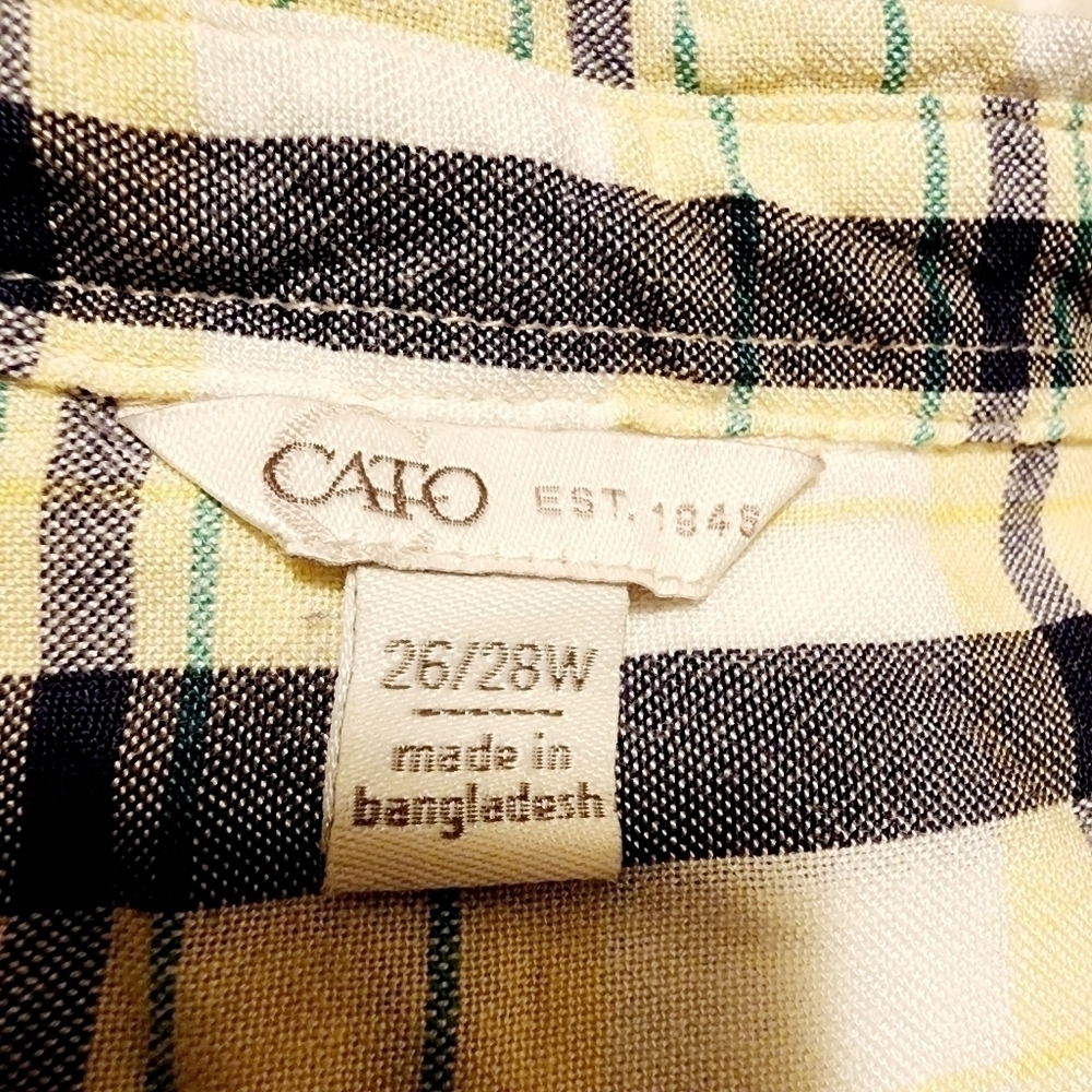 Cato Plaid Flannel Shirt Long Roll-Tab Sleeves Frayed Hem 26/28W Plus Size EUC - Picture 9 of 11